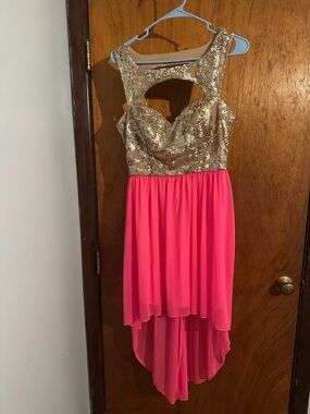 Sequin Bodice High-Low Pink Dress